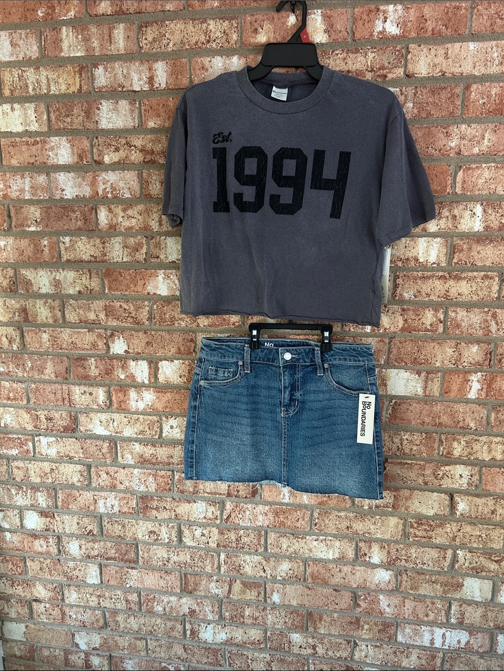 Outfit/Set No Boundaries Denim Mini Skirt - Blue and XXS 1944 Crop Top